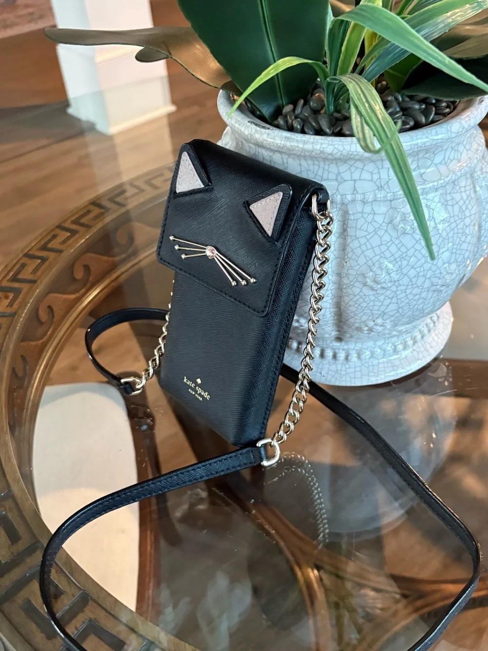 ♠️♠️KATE SPADE NEW YORK CAT NORTH SOUTH BLACK SAFFIANO LEATHER CROSSBODY BAG!